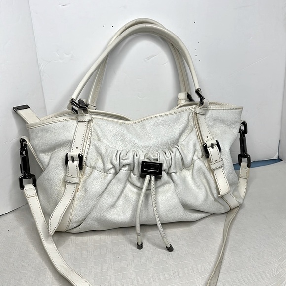Burberry Womens Satchel Bag White Leather Lined Double Handles Zip Large COA - Picture 1 of 12